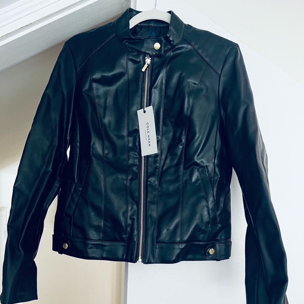 Cole Haan Signature Black Faux Leather Moto Jacket – Size M (NWT)